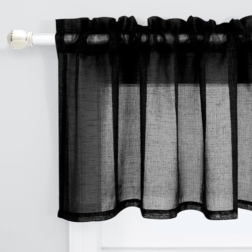 KOUFALL Black Valances for Windows,Sheer Gauze Lace Look Valance Curtains for Kitchen Living Room Bathroom,18 Inch Length - color: Black