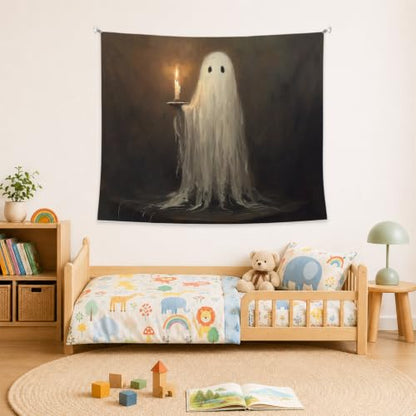 AHNWICNR Ghost Halloween Tapestry, Dark Moody Cute Ghost Wall Hanging Decor - color: Ghost Candle
