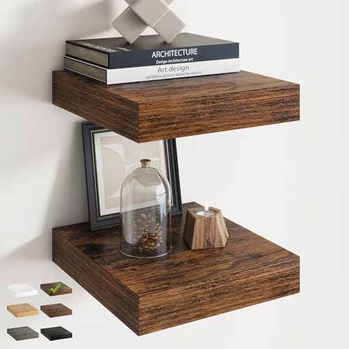12 Inch Floating Shelves for Wall 2 Pack, 12"D Wood Grain Bathroom Shelves - color: Rustic Brown Finish, size: 12"W x 12"D x 1.5"H, 2 Pack