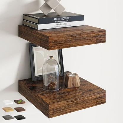 12 Inch Floating Shelves for Wall 2 Pack, 12"D Wood Grain Bathroom Shelves - color: Rustic Brown Finish, size: 12"W x 12"D x 1.5"H, 2 Pack