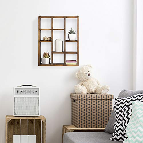 MyGift 9 Compartment Shadow Box Display Shelf, Rustic Wood Curio Case - color: Torched