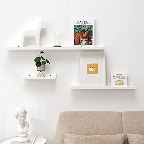 20-Inch White Solid Oak Wood Floating Shelf for Wall Decor - color: White, size: 20 inch