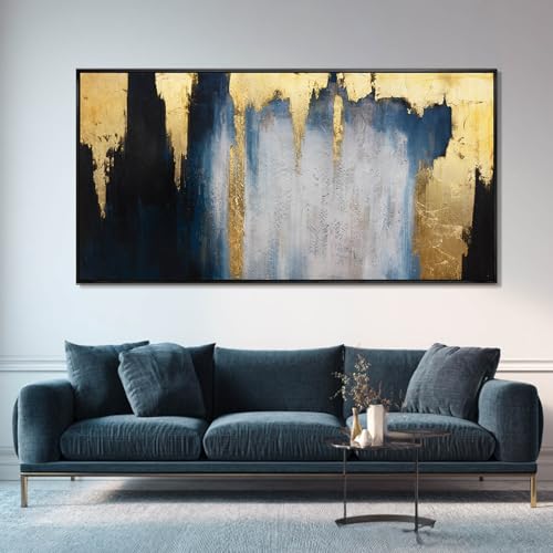 Large Framed Blue Gold Abstract Canvas Wall Art for Living Room 29x58 Inch - color: Blue and Gold, size: 58"L x 29"W