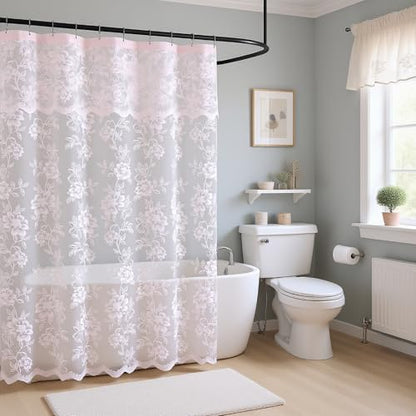 Pink Leaf Floral Lace Shower Curtain with Valance, 72 x 72 Inch 1 Panel - color: Pink, size: 72"W x 72"L (Pack of 1)