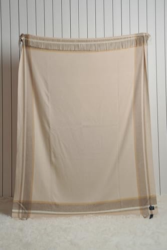 EP Mode 100% Pure Cashmere Throw Blanket for Sofa, Beige Border - color: Beige Border