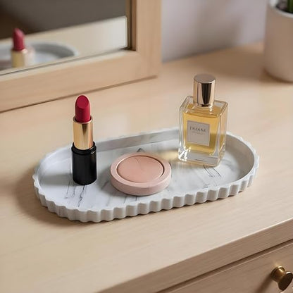 Silicone Vanity Tray Organizer 12"x5.3" White Marble Pattern - color: Marble White