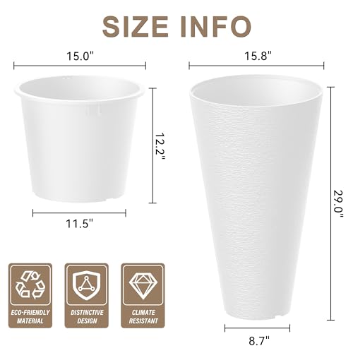 Kante Set of 2 White Plastic Round Planters 29" Tall Home & Outdoor - color: White, size: 29" H