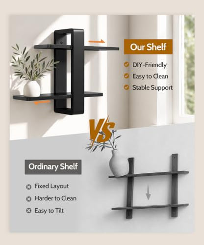 SUMGAR Black Floating Shelves for Wall, 2 Tier Adjustable Shelf Unit - color: Black, size: 2 Tier 16in