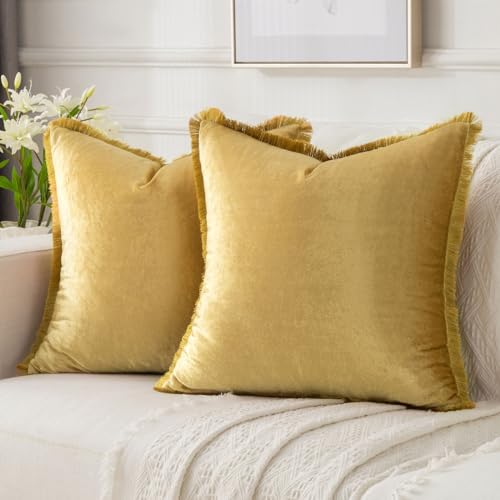 FUTEI Pack of 2 Velvet Decorative Throw Pillow Covers 18x18 Inch, Gold - color: Gold, size: 18" x 18" (Pack of 2)