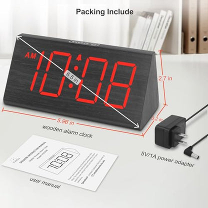 DreamSky Wooden Digital Alarm Clock for Bedrooms with Large Numbers - color: Red
