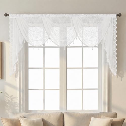 Molaxhome White Lace Window Valance Curtains Swag Victorian Gothic Style - color: White, size: 98.4"W x 41.3"L (Pack of 1)