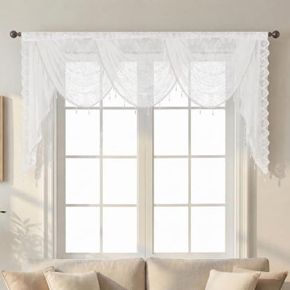 Molaxhome White Lace Window Valance Curtains Swag Victorian Gothic Style - color: White, size: 98.4"W x 41.3"L (Pack of 1)