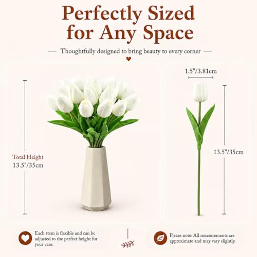 Mandy's 20 Stems White Artificial Tulip Flowers for Home Centerpieces - color: White 20pcs