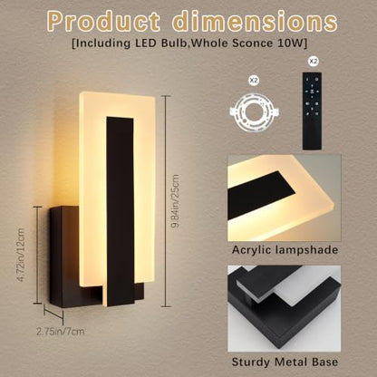 9.8 Inch Hardwire Wall Sconces Set of Two,Black 3CCT Dimmable Wall Lights - size: 9.8in-Hardwired