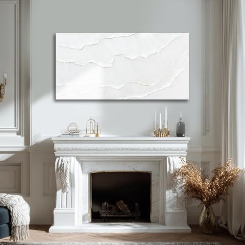 White Abstract Textured Canvas Wall Art for Living Room 24x48 Inch - color: White, size: 48"L x 24"W