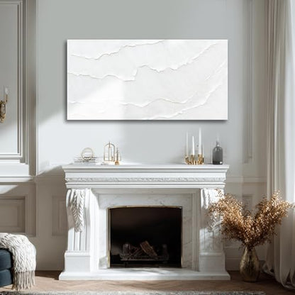 White Abstract Textured Canvas Wall Art for Living Room 24x48 Inch - color: White, size: 48"L x 24"W