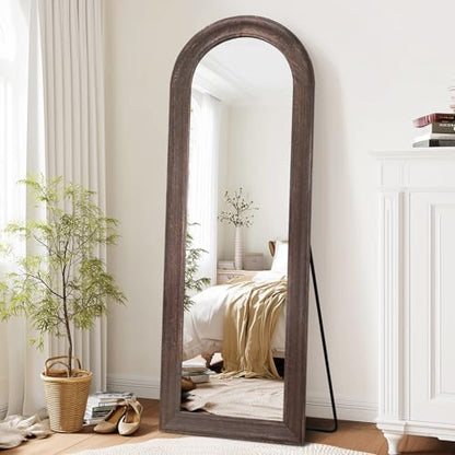 65x22 Solid Wood Arched Full Length Mirror, Elegant Brown Finish - color: Brown-ar Frame, size: 65"L x 22"W