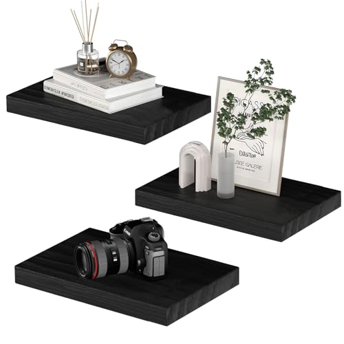 PopiShelves Small Floating Shelves for Wall - 12 x 9 Inch Black Shelves for Bedroom, Living Room, Bathroom, Kitchen, Office Decor Set of 3 - color: Black, size: 12"