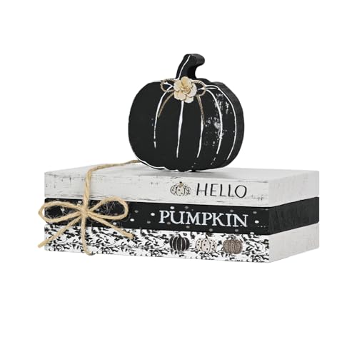 Smile 가을 나무 장식 표지판 블랙 플로럴 호박 HELLO PUMPKIN 계층형 트레이 테이블 탑 표지판 가을 수확 추수감사절 홈 데코 - style: 블랙 펌킨