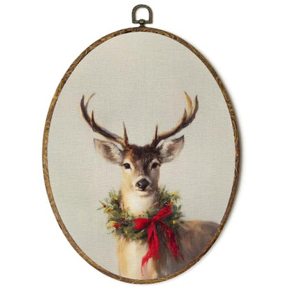 FSTCSV Christmas Reindeer Portrait Oval Wall Art Framed 8.8x11.5in - color: oval-2