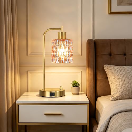 Table Lamps Set of 2, Champagne Glass Dimmable Bedside Lamps for Bedroom - color: Gold&‎Champagne-3