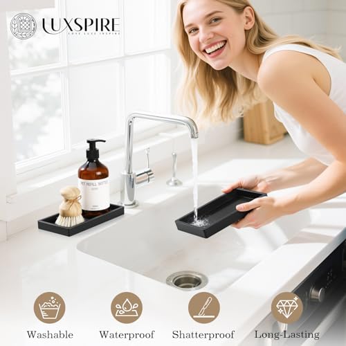 Luxspire 2 Pack Silicone Bathroom Tray 7.9" Vanity Tray, Matte Black - color: Matte Black, size: 7.87 × 3.94 × 0.79 in