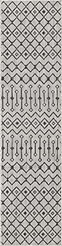 Unique Loom Outdoor Trellis Collection Area Rug - Tribal Trellis (2' x 8' Runner, Gray/ Black) - color: Gray/Black, size: 2' x 8' (Runner)