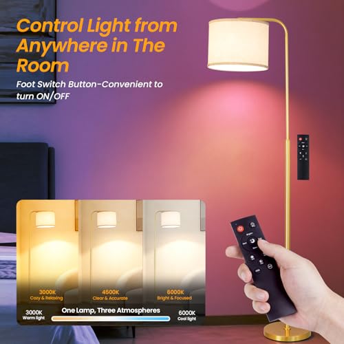 Arc Floor Lamp with Remote Control Dimmable Gold lamps for Living Room - color: Gold Beige