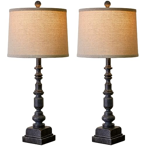 Oneach 27.75" Farmhouse Table Lamps Set of 2 for Living Room, USB A+C Port - color: Black