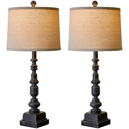 Oneach 27.75" Farmhouse Table Lamps Set of 2 for Living Room, USB A+C Port - color: Black