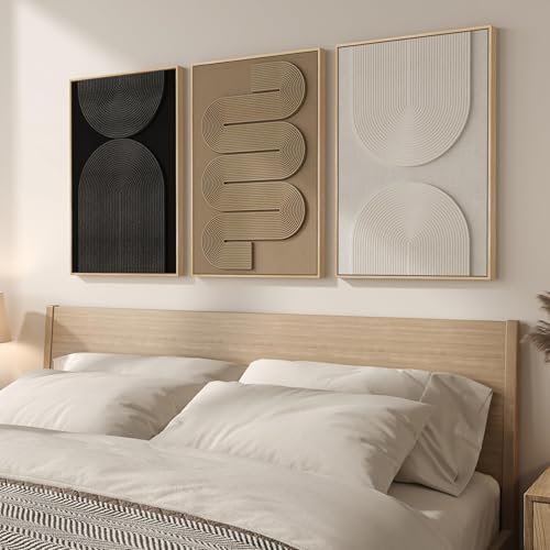 Framed Boho Abstract Wall Art Set, 3 Piece Modern 3D Artwork, 16x24 In - color: Neutral --A, size: 16"w X 24"h X 3pcs