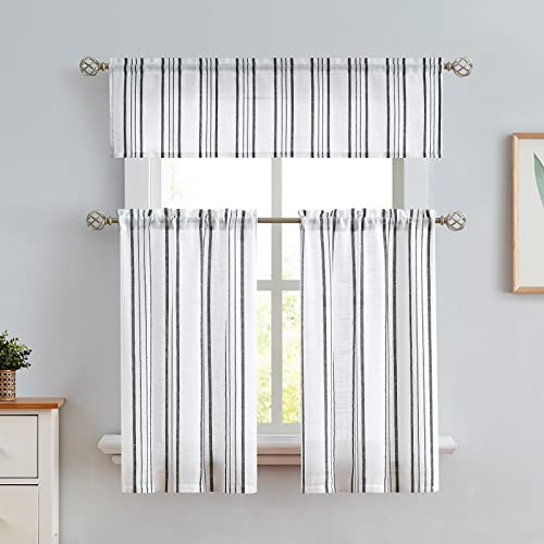 SXZJTEX Black White Striped Kitchen Curtains Valance for Windows 16 Inch - color: Black, size: 55"W x 16"L (Pack of 1)