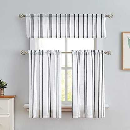 SXZJTEX Black White Striped Kitchen Curtains Valance for Windows 16 Inch - color: Black, size: 55"W x 16"L (Pack of 1)