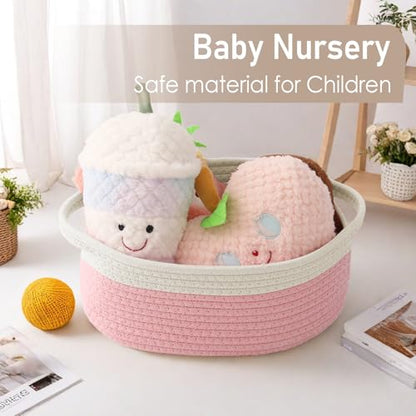 JMvicyroam Small Woven Basket, Empty Gift Basket, White&Pink/1 Pack - color: White&Pink, size: 1 Pack