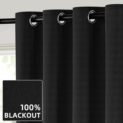 ChrisDowa Black Blackout Curtains 45 Inches Long 2 Panels for Bedroom - color: Black, size: 52"W x 45"L (Pack of 2)