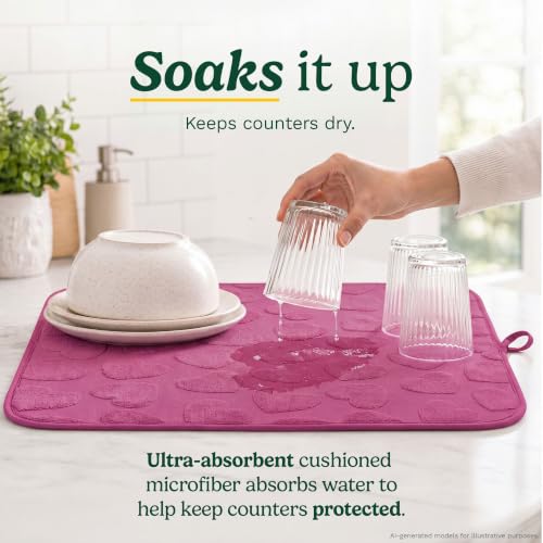 Cuisinart Dish Drying Mat for Kitchen Counter, 2Pack XL 18x24in, Microfiber - color: Hearts Pink