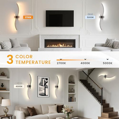 VOLISUN Battery Operated Wall Sconces Set of Two, 39.4 inch Wireless Wall Sconces, 3000K-6500K Dimmable Wall Lamps with Remote, Rechargeable Black Wall Lights for Living Room, Hallway, Bedroom - color: Black, size: 39.4 INCH