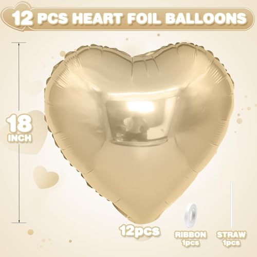 Champagne Gold Heart Foil Balloons,12Pcs 18Inch Heart Shaped Balloons - color: Light Gold