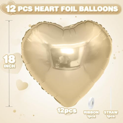 Champagne Gold Heart Foil Balloons,12Pcs 18Inch Heart Shaped Balloons - color: Light Gold