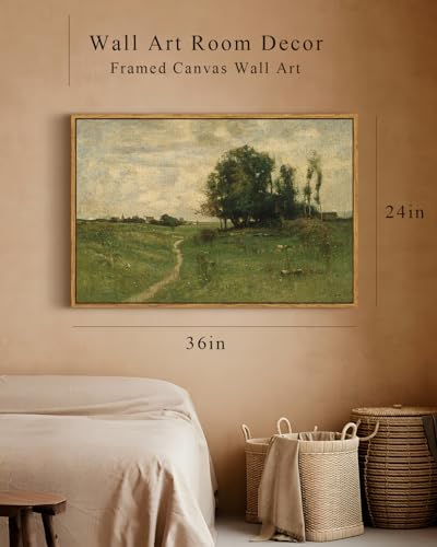 InSimSea Large Vintage Framed Wall Art, Green Landscape Decor, 24x36 Inch - color: Tree and Path