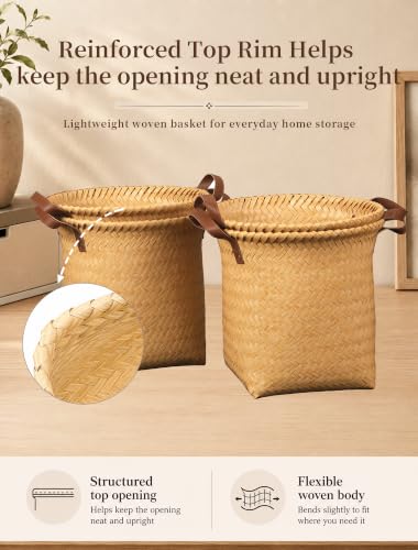 Wicker Storage Baskets, 4 Pack Woven Baskets for Shelves, Yellow - color: Round Yellow
