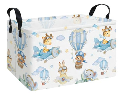 Rectangle Foldable Storage Basket Handles For Home, Airplane Animal - color: REC-Airplane Animal