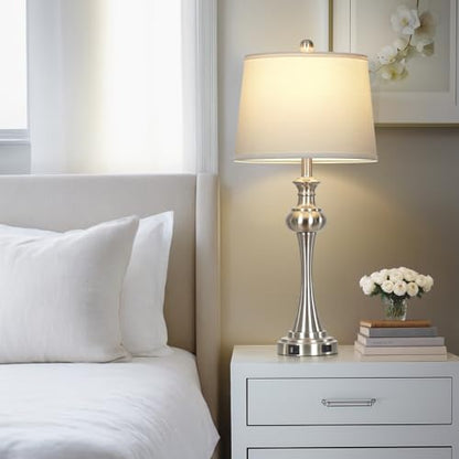 28.75" Silver Table Lamps for Living Room,Touch Lamps for Bedrooms Bedside Lamp 3-Way Dimmable Touch Control, Modern Silver Nightstand Lamp Fabric Shade Mid Century Accent Style（Bulb Inclued） - color: 1Pack-Silver