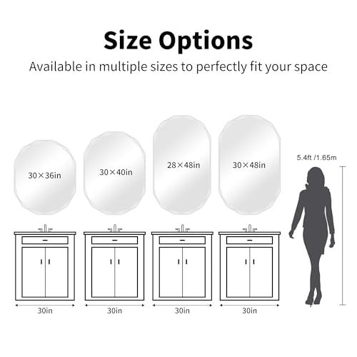 GLASHOM Frameless Mirrors for Bathroom 30x40 inch - size: 30"L x 40"W