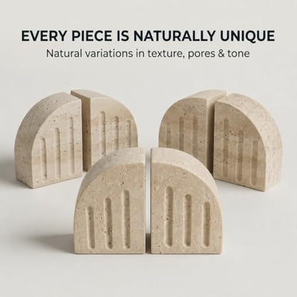 Travertine Book Ends, Decorative Stone Bookends for Shelves, Heavy Bookends - size: Vertical stripes
