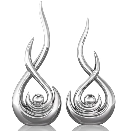 XMGZQ Modern Abstract Art Home Decor Accent,Contemporary Statues Coffee Table Decor for Living Room,Table Centerpieces for Dining Room,Ceramic Sculptures Knick Knacks for TV Stand Show Piece (Silver) - color: Silver