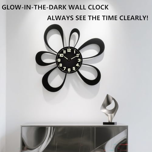 Glow in The Dark Wall Clock, 8" Silent Non-Ticking Wall Clocks Battery Operated, Large Easy Read Numbers Tempered Glass Night Light Analog Clock for Bedroom Living Room Kitchen Office, Black - color: Black Green, size: 8 Inch