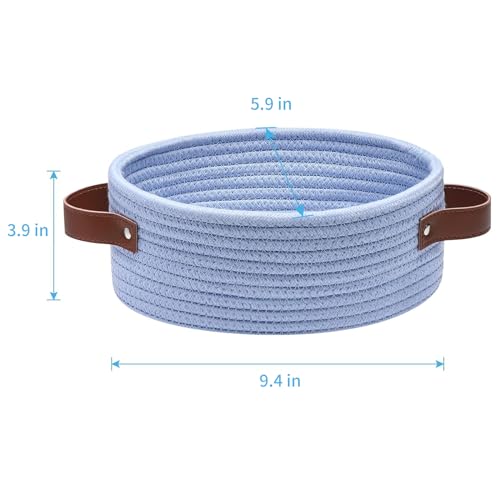 ABenkle Small Woven Basket, Mini Cotton Rope Storage Basket, Tiny Easter Basket, Shelf Basket, Oval Decorative Toy Dog Cat Basket for Nursery, Empty Gift Basket, 9.4" x 5.9" x 3.9" XS - color: Blue