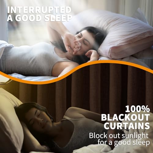 YoungsTex Short Linen Blackout Curtains 40 Inch Length, Brown Light Blocking Drapes with Grommet Thermal Insulated for Bedroom Living Room Window, 2 Panels, 42 X 40 Inch - color: Brown, size: 42"W x 40"L (Pack of 2)