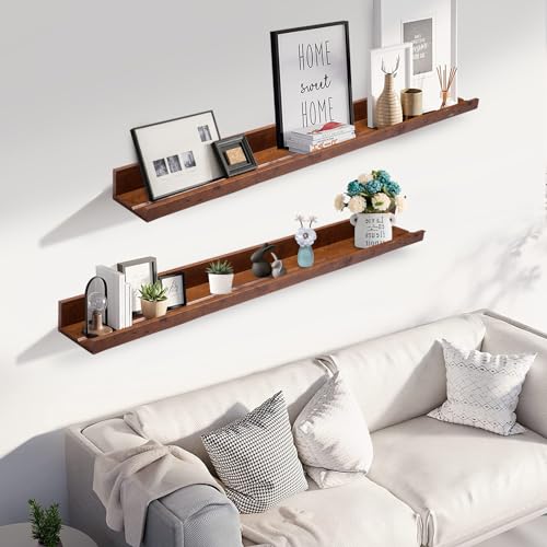 Muzilife 45.3" Large Floating Shelves Wood Wall Shelf with Lip, 2Pcs, Honey - color: Honey, size: 45.3"
